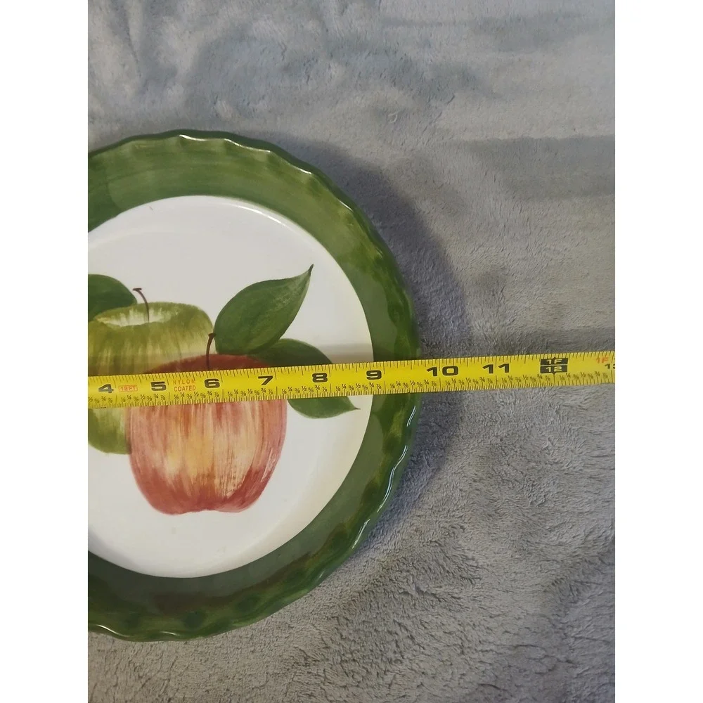 Williams Sonoma Laurie Gates Apple Pie Dish Green Ruffled Ceramic 1997 Vintage‎